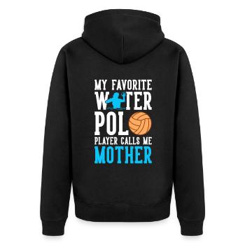 Water Polo Player Calls Me Mother - Unisex Premium Bio Zip Hoodie - Schwarz - Hinten - Nico (187cm)