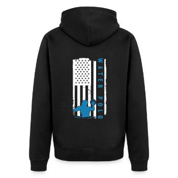 US Flag Water Polo - Unisex Premium Bio Zip Hoodie - Schwarz - Hinten - Nico (187cm)