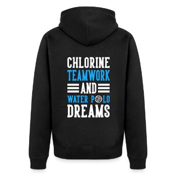 Chlorine Teamwork And Water Polo Dreams - Unisex Premium Bio Zip Hoodie - Schwarz - Hinten - Nico (187cm)