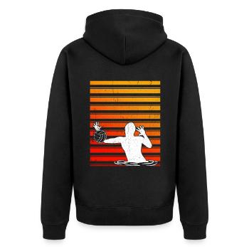 Sunset Water Polo - Unisex Premium Bio Zip Hoodie - Schwarz - Hinten - Nico (187cm)