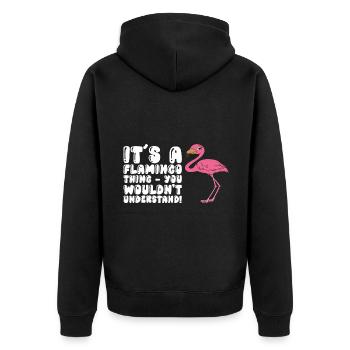 Funny flamingo - Unisex Premium Organic Zip Hoodie - black - Back - Nico (187cm)