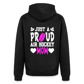 Just A Proud Air Hockey Mom - Unisex Premium Bio Zip Hoodie - Schwarz - Hinten - Nico (187cm)