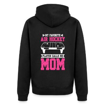 Favorite Air Hockey Player Calls Me Mom - Unisex Premium Bio Zip Hoodie - Schwarz - Hinten - Nico (187cm)