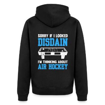 I'm Thinking About Air Hockey - Unisex Premium Bio Zip Hoodie - Schwarz - Hinten - Nico (187cm)