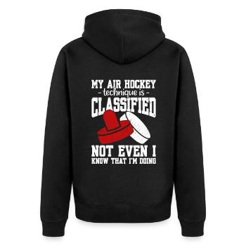 My Air Hockey Technique - Unisex Premium Bio Zip Hoodie - Schwarz - Hinten - Nico (187cm)