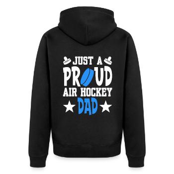 Just A Proud Air Hockey Dad - Unisex Premium Bio Zip Hoodie - Schwarz - Hinten - Nico (187cm)
