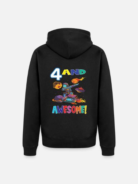 4 And Awesome Birthday Astronaut - Unisex Premium Organic Zip Hoodie - black