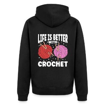 Life Is Better With Crochet - Unisex Premium Organic Zip Hoodie - black - Back - Nico (187cm)