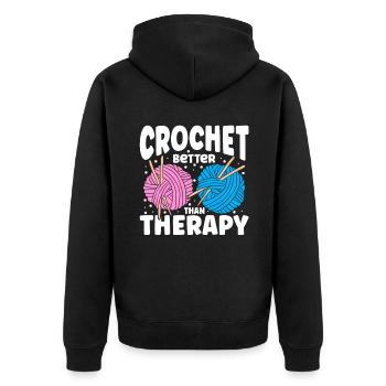 Crochet Better Than Therapy - Unisex Premium Bio Zip Hoodie - Schwarz - Hinten - Nico (187cm)