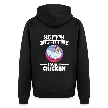 Lustiger Hühner Spruch Huhn - Unisex Premium Bio Zip Hoodie - Schwarz - Hinten - Nico (187cm)