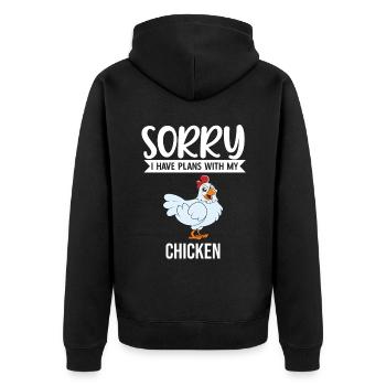 Lustiger Hühner Spruch Huhn - Unisex Premium Bio Zip Hoodie - Schwarz - Hinten - Nico (187cm)