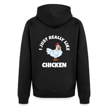 Lustiger Hühner Spruch Huhn - Unisex Premium Bio Zip Hoodie - Schwarz - Hinten - Nico (187cm)
