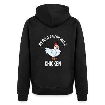 Lustiger Hühner Spruch Huhn - Unisex Premium Bio Zip Hoodie - Schwarz - Hinten - Nico (187cm)