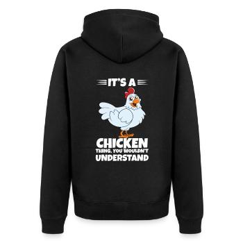Lustiger Hühner Spruch Huhn - Unisex Premium Bio Zip Hoodie - Schwarz - Hinten - Nico (187cm)