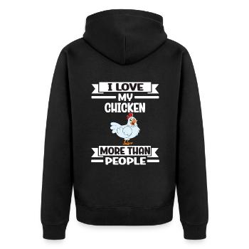 Lustiger Hühner Spruch Huhn - Unisex Premium Bio Zip Hoodie - Schwarz - Hinten - Nico (187cm)