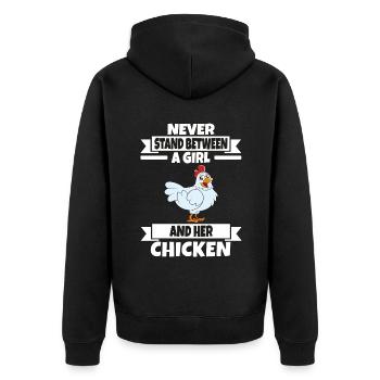 Lustiger Hühner Spruch Huhn - Unisex Premium Bio Zip Hoodie - Schwarz - Hinten - Nico (187cm)
