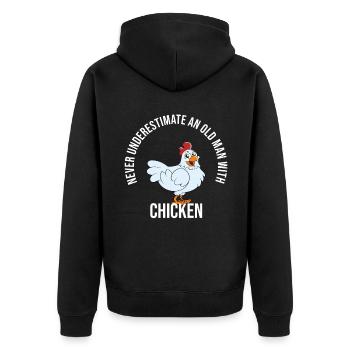 Lustiger Hühner Spruch Huhn - Unisex Premium Bio Zip Hoodie - Schwarz - Hinten - Nico (187cm)