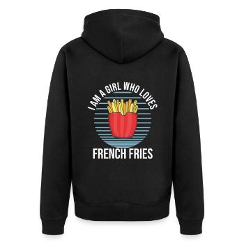 Lustige Pommes Lustig French Fries - Unisex Premium Bio Zip Hoodie - Schwarz - Hinten - Nico (187cm)