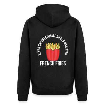 Lustige Pommes Lustig French Fries - Unisex Premium Bio Zip Hoodie - Schwarz - Hinten - Nico (187cm)