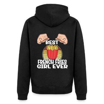 Lustige Pommes Lustig French Fries - Unisex Premium Bio Zip Hoodie - Schwarz - Hinten - Nico (187cm)