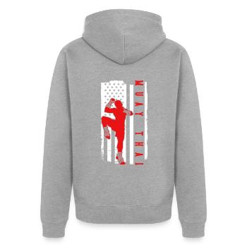 Muay Thai Boxing - Unisex Premium Bio Zip Hoodie - Grau meliert - Hinten - Nico (187cm)