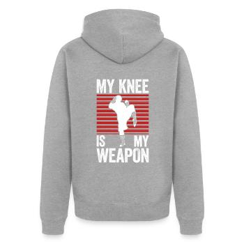 Muay Thai Boxing - Unisex Premium Bio Zip Hoodie - Grau meliert - Hinten - Nico (187cm)