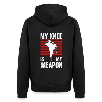 Muay Thai Boxing - Unisex Premium Bio Zip Hoodie - Schwarz - Hinten - Nico (187cm)