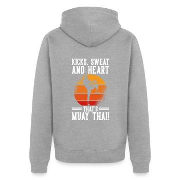 Muay Thai Boxing - Unisex Premium Bio Zip Hoodie - Grau meliert - Hinten - Nico (187cm)