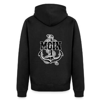 Moin Digga Hamburg Anker Hamburg - Unisex Premium Bio Zip Hoodie - Schwarz - Hinten - Nico (187cm)