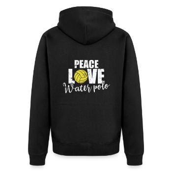 Peace Love Water Polo Sport Wasserball - Unisex Premium Bio Zip Hoodie - Schwarz - Hinten - Nico (187cm)