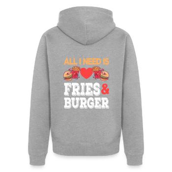All I need is Fries & Burger Junk Food Pommes - Unisex Premium Bio Zip Hoodie - Grau meliert - Hinten - Nico (187cm)