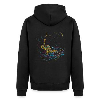 Surfen Surfing Wellenreiten - Unisex Premium Bio Zip Hoodie - Schwarz - Hinten - Nico (187cm)
