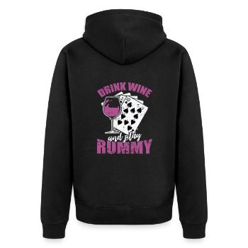 Drink Wine and play Rummy Card Game Romme - Unisex Premium Organic Zip Hoodie - black - Back - Nico (187cm)