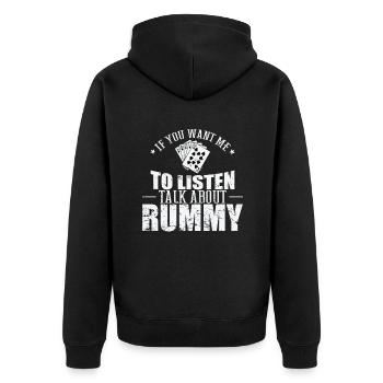 If you want me to listen talk about Rummy - Unisex Premium Bio Zip Hoodie - Schwarz - Hinten - Nico (187cm)