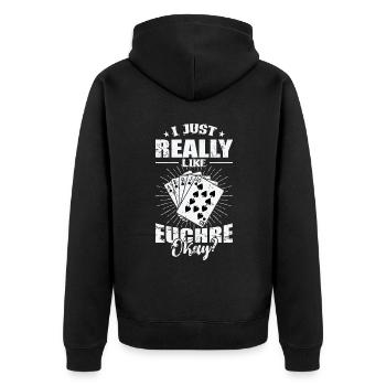 J’aime vraiment Euchre D’accord? Jeu de cartes - Veste à capuche bio Premium Unisexe - noir - Dos - Nico (187cm)