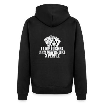 I Like Euchre and maybe like 3 People - Unisex Premium Bio Zip Hoodie - Schwarz - Hinten - Nico (187cm)