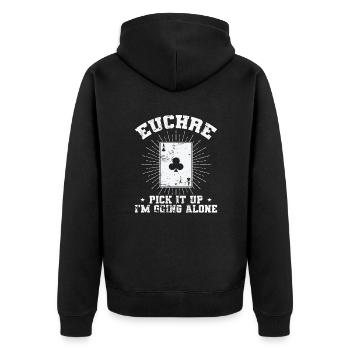 Euchre Pick it up I'm going alone Kartenspiel - Unisex Premium Bio Zip Hoodie - Schwarz - Hinten - Nico (187cm)
