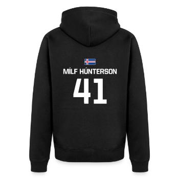 Island Isländisch Trikot Mallorca Saufen JGA - Unisex Premium Bio Zip Hoodie - Schwarz - Hinten - Nico (187cm)