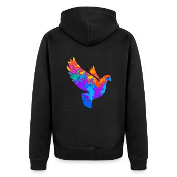 Taube Friedenstaube Frieden Ukraine - Unisex Premium Bio Zip Hoodie - Schwarz - Hinten - Nico (187cm)