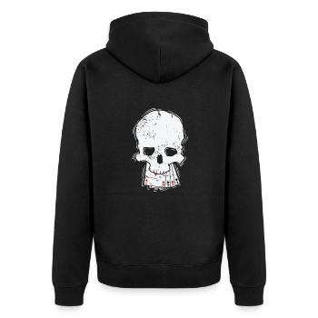Skull with card skat or poker card game - Unisex Premium Organic Zip Hoodie - black - Back - Nico (187cm)