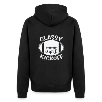 Classy Kickoff Football Amerika Sport - Unisex Premium Bio Zip Hoodie - Schwarz - Hinten - Nico (187cm)