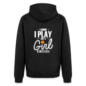 Je sais que je joue comme une fille Essayez de suivre le rythme - Veste à capuche bio Premium Unisexe - noir - Dos - Nico (187cm)