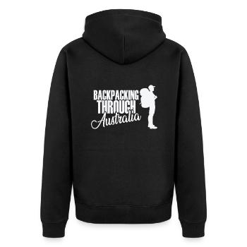 Backpacking through Australia Adventure - Unisex Premium Organic Zip Hoodie - black - Back - Nico (187cm)