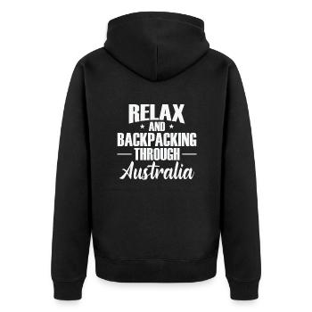 Relax and Backpacking through Australia Freedom - Unisex Premium Organic Zip Hoodie - black - Back - Nico (187cm)