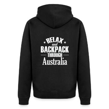Relax and Backpack through Australia - Unisex Premium Organic Zip Hoodie - black - Back - Nico (187cm)