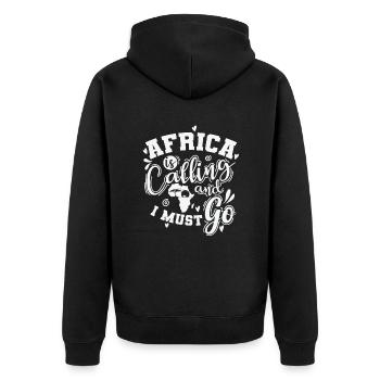 Africa Calling and I must go Kontinent - Unisex Premium Bio Zip Hoodie - Schwarz - Hinten - Nico (187cm)