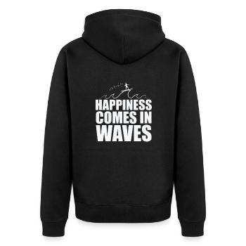 Happiness comes in Waves surfing surfing - Unisex Premium Organic Zip Hoodie - black - Back - Nico (187cm)