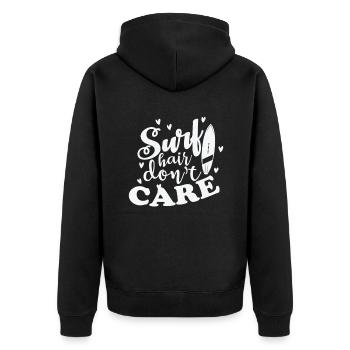 Surf Hair don't Care Surfing Surfboard - Unisex Premium Organic Zip Hoodie - black - Back - Nico (187cm)