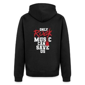 Only Rock Music can Save us Genre Guitar - Unisex Premium Organic Zip Hoodie - black - Back - Nico (187cm)