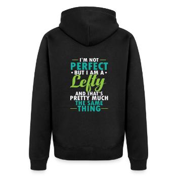 I’m not perfect But I am a Lefty Linkshänder - Unisex Premium Bio Zip Hoodie - Schwarz - Hinten - Nico (187cm)